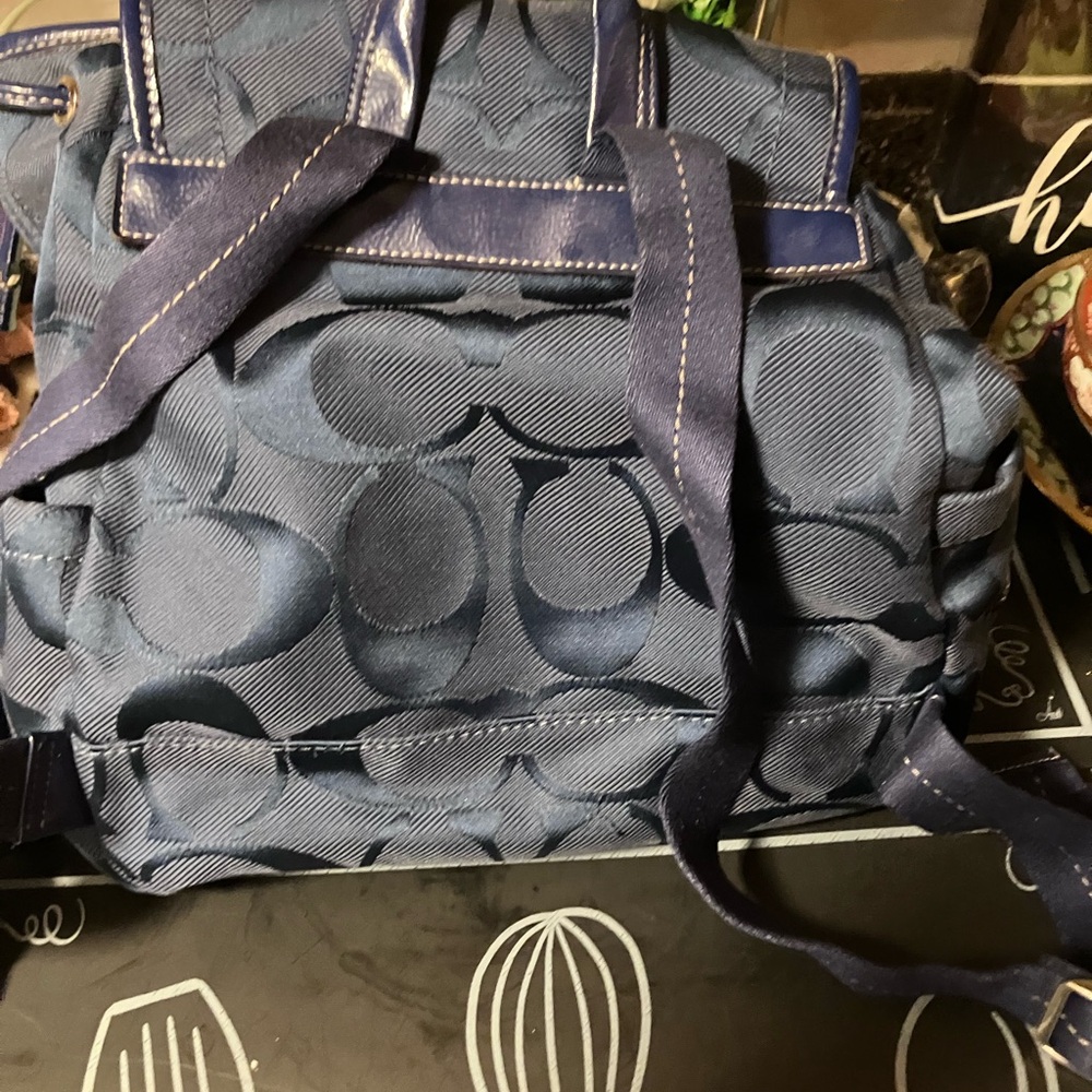 Coach Navy Signature Jacquard Duffel Bag